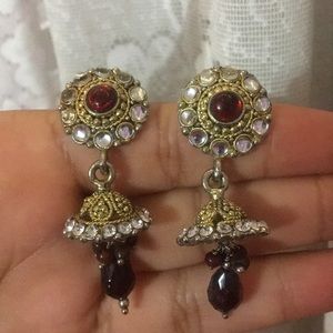 Pretty dangling with maroon gem earrings